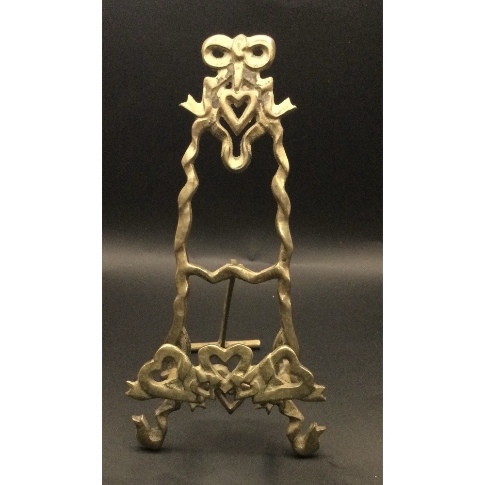 Vintage Brass Table Easel 8" x 3.75" bow heart motif